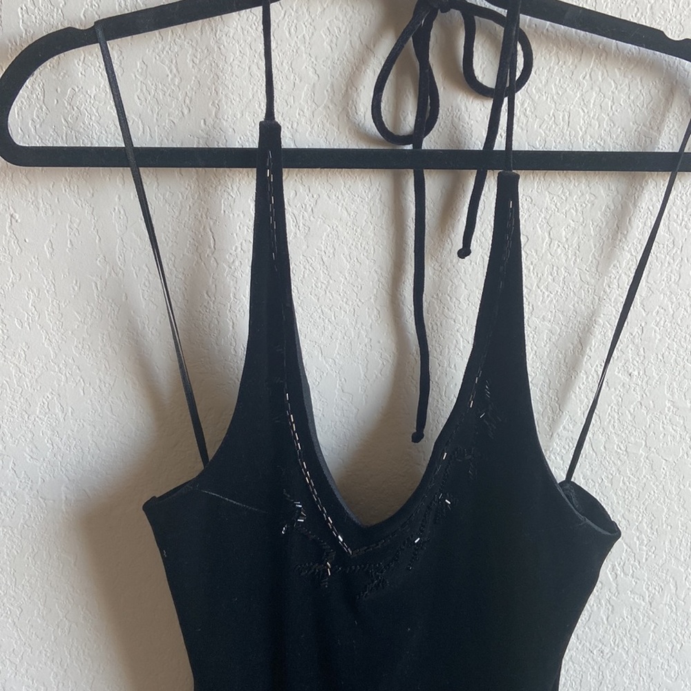 VINTAGE Y2K black halter tie velvet dress - Picture 4 of 12